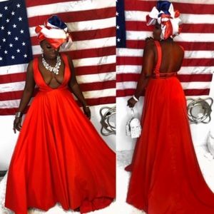 V NECK RED GOWN DRESS